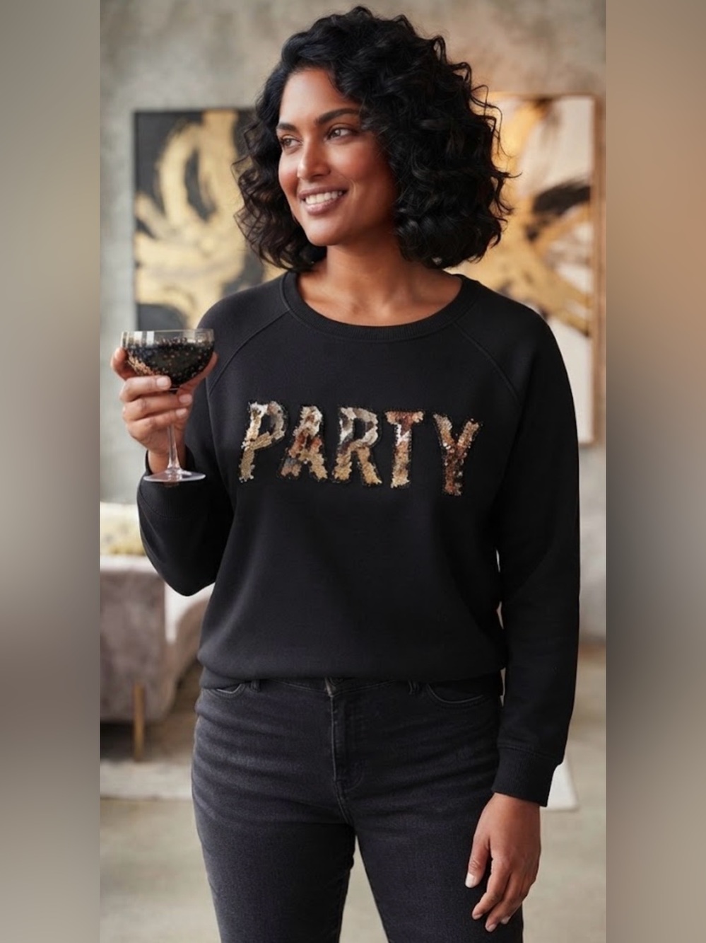 Torrid - Black Party Sequin Pullover Crewneck Sweatshirt